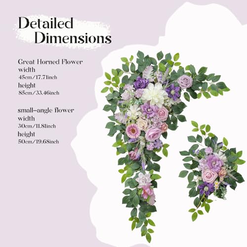 Odouzy Wedding Arch Flowers,Artificial Flower Arch Decor,2pcs Artificial Flower Arrangement for Wedding Decor Reception Backdrop Floral Decorations (Light Purple) - color: Light Purple