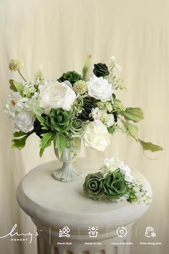Ling's moment Artificial Flowers, 25Pcs 3" Roses in Emerald Green Shades, Realistic DIY Foam Floral Fill for Wedding Bouquets/Centerpieces, Outdoor Party Backdrops, Room/Table, Garden/Pot Decorations - color: Shades of Forest, size: 25Pcs