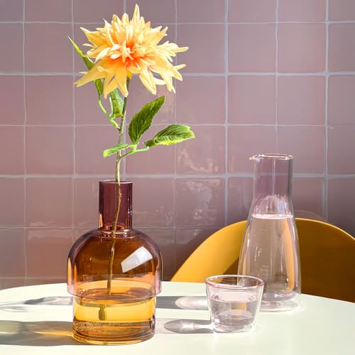 Cloudnola Large Reversible Glass Flower Vase and Bud Vase, Yellow and Pink, 9.5" Height x 5.6" Dia, Home, Wedding, and Event Decor