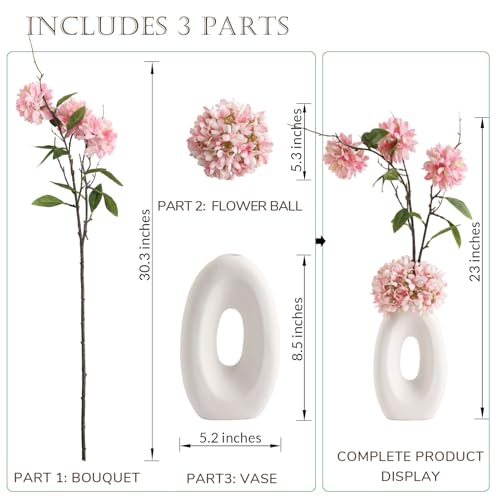 Joeabor Fake Flower Bouquet and Vase Set, Faux Flower Arrangement for Decorating Living Room and Offices, Realistic Artificial Flowers Made of Silk & Plastic, Floral Decoration with Pink Blossoms - color: Pink