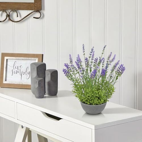 Oairse Artificial Lavender Flowers with Cement Pot - 12.9" Fake Lavender Flower Rustic Arrangement Purple Potted Faux Plants for Indoor Farmhouse Table Centerpieces Office Home Decor - color: Purple