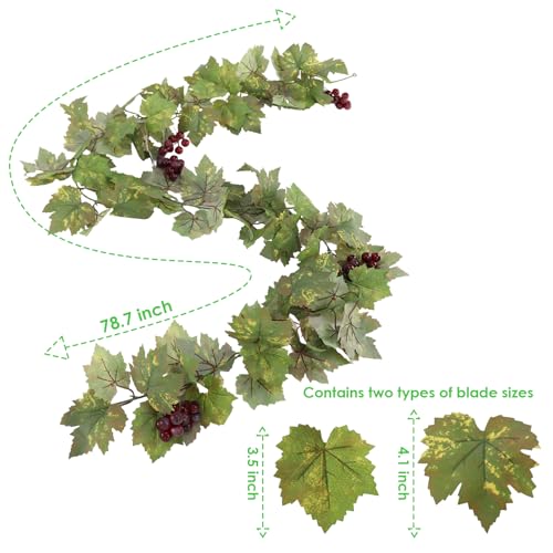 Artificial Grape Vine Leaf Garland Plant with 5 Strings Grapes, 6.5ft Artificial Fake Grape Vines Fake Greenery for Wedding Party Home Indoor Outdoors Decoration - color: Summer Grape Leaf-1pc