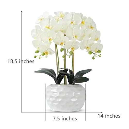 Orchid Artificial Flowers with White Vase Large Silk Faux Phalaenopsis Flowers for Dining Room Table Floral Centerpieces Indoor Decoration,White - color: 1332-white