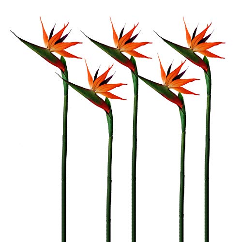 Calcifer 32'' Real Touch Bird of Paradise Artificial Flowers Bouquet for Home Garden Decoration/Wedding Party Decor (Goldenrod,5 Stems) - color: Goldenrod,5 Stems