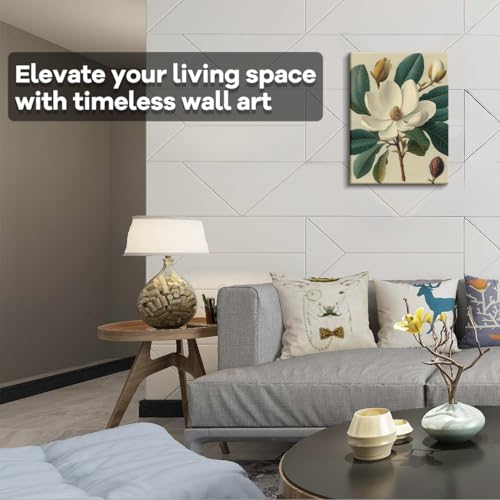 Magnolia Flower Wall Art, white magnolia bloom, botanical wall decor, laminated paper unframed canvas print, botanical poster artwork, for bedroom living room gift, 12x15 inch - color: Soft Pink Peony Glass Vase