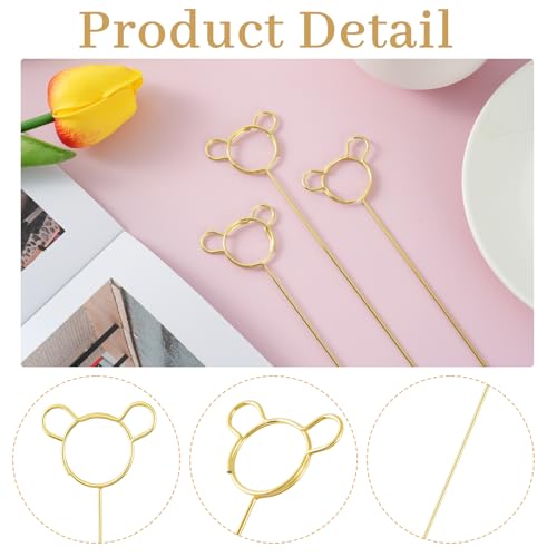 30-Pack Floral Picks Flower Bouquet Decoration Picks - 13 Inch Metal Sticks for Floral Arrangements, Wedding, Party & Craft Decor (Golden Bear Head) - color: Golden bear head