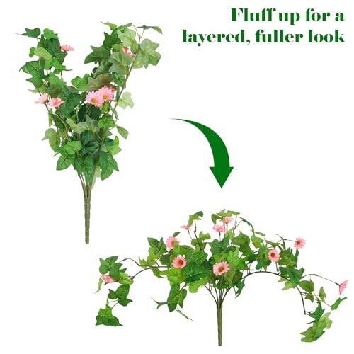 Krissing 3 Pcs Artificial Flowers for Outdoors UV Resistant Fake Ivy Plants Greenery Faux Silk Daisy Flowers for Outside Planters Garden Porch Window Box Balcony Summer Home Decor (Rose Red,Pink) - color: Hot Pink+pink, size: 3
