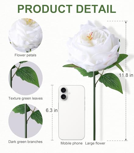 florisso White Austin Rose Faux Flowers - 13 Branches Silk Austin Roses for Home Decor, Wedding Arrangements & Vase Accents (Artificial Floral) - color: Austin-white