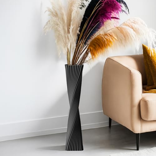 23.6" (60cm) Tall Black Floor Vase for Pampas Grass, Floor Vases for Modern Geometry Decor - Minimalist Skinny Unique Shape Flower Vase for Farmhouse Entryway, Fireplace,Shelf - color: Black