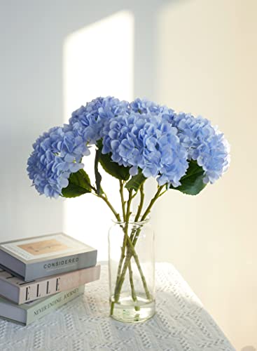 PARTY JOY 5PCS 15.4In Artificial Hydrangea Silk Flowers Bouquet Faux Hydrangea Stems for Wedding Centerpieces Home Decor (Light Blue) - color: Lblue