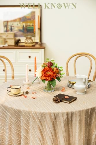 WELL KNOWN Artificial Flowers in Glass Vase with Fake Water, Burnt Orange & Champagne Silk Peony Flower Bouquet for Winter Home Dinning Coffee Table Wedding Party Lavatory Spring Seasonal Decor & Gift - color: Orange & Champagne