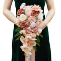 9.1Inch Peach Pink Cascading Bridal Bouquet for Bride Artificial Pink Rose Cascade Bridal Flower Bride Wedding Bouquet Peach Pink - color: Peach Pink