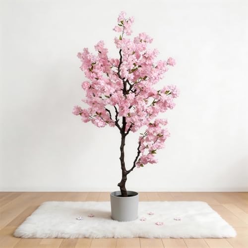 Artificial Pink Cherry Blossom Tree 7 FT Faux Flowering Trees Fake Cherry Blossom Decorative Tree Indoor for Christmas New Year Home Decor - color: Pink-ap31