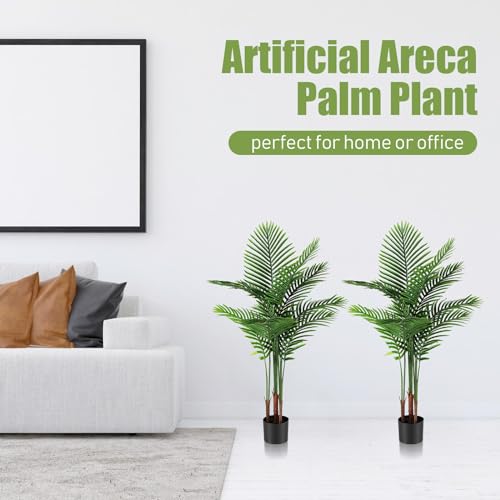 Jexine 2 Pack Artificial Palm Trees 3Ft, Fake Plants Fake Trees Artificial Areca Palm Plants for Outdoor Indoor Faux Tree in Pot for Pool Home Decor Office Housewarming Gift Modern Decoration - size: 3 feet