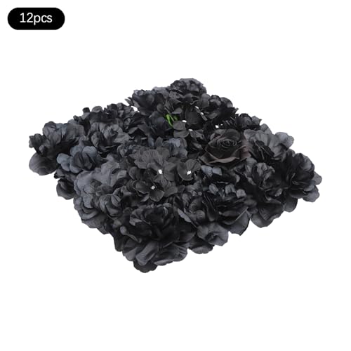 DNYSYSJ Black Flower Wall Panel,12pcs 15" X 15" Black Rose Panel Artificial Hydrangeas Flowers Panel Silk Fabric Wall Mat for Halloween Thanksgiving Photography Home Wedding Party Event Wall Decor - color: Black Roses, 15x15in, size: 12 pieces