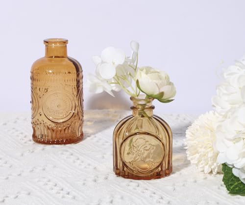 5pcs Amber Glass Bud Vase Set, Gold Small Flower Vases for Centerpieces in Bulk, Mini Vintage Vase for Home, Wedding, Table Decor - color: Amber, size: 5pcs