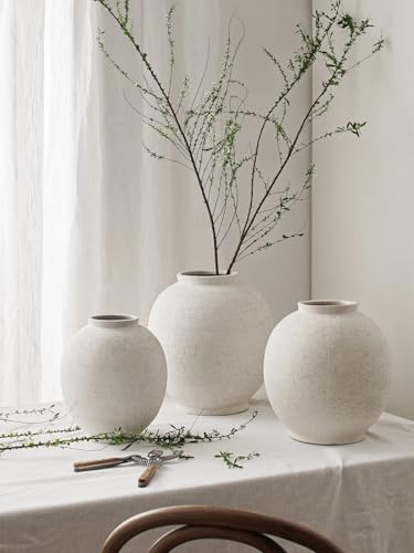 Large White Ceramic Vase - 9.8 Inch Rustic Farmhouse Flower Vase for Home Decor, Minimalist Tall Vases for Living Room, Table, Bathroom, Holiday & Weddings (Sandstone White) - color: Sandstone White, size: 9.8 Inch