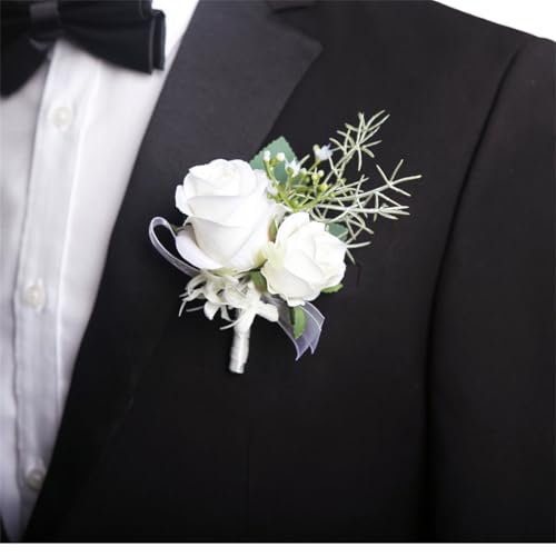 Wedding White Wrist Corsage for Girl Mother Bride Bridesmaids Artificial Rose Flowers Corsage Wristlet Band Bracelet for Wedding Party Bridal Shower Homecoming Ceremony Anniversary - color: White Corsage