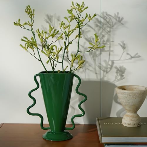 Wild Works Green Rotary Vase Medieval Flower Vessel Living Room Entrance Personalized Simple Wabi Sabi Decorative Ornament Ceramic Ornament - color: Green Rotary Vase