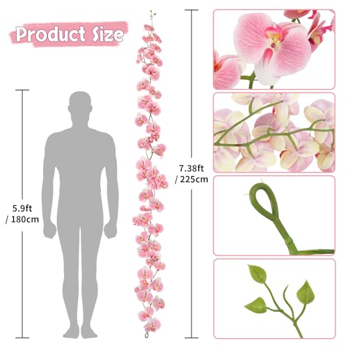 7.38ft Pink Orchid Garland Real Touch Latex Orchid Vine Hanging Artificial Orchids for Home Party Wedding Room Birthday Christmas Wall Arch Decor(Pink) - color: Pink