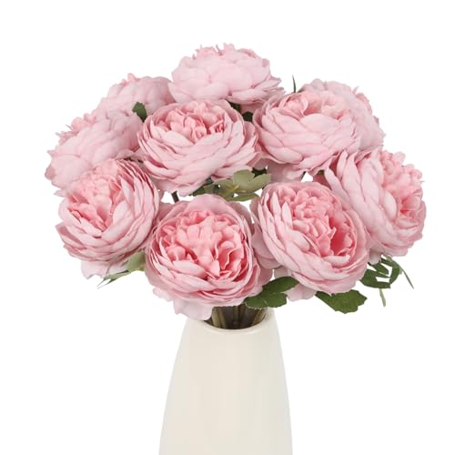 IPOPU 10pcs Light Pink Peonies Artificial Flowers Silk Peonies with Stems Real Look Fake Peony for Home Table Decorations Wedding Faux Flowers Arrangements (Light Pink) - color: Light Pink