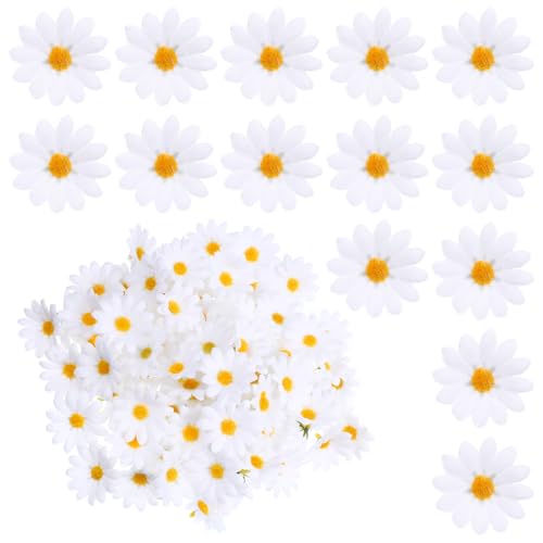 100PCS Fabric Daisy Flower Head, 1.77Inch White Daisy Artificial Flowers Fake Flowers Heads Artificial Gerbera Daisies for DIY Craft Wedding Home Party Decoration