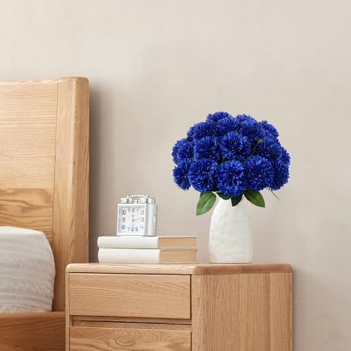 SITUMEIZI 12 Pcs Blue Artificial Chrysanthemums Flowers Ball Flower Fake Mums Silk for Wedding Home Kitchen Decoration Floral Arrangement - color: Blue, size: 12 Pieces