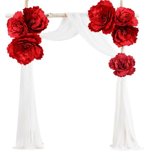 Set of 3 - Giant Red Velvet Rose Large Handcrafted Artificial Flower Props for Wedding, Home, Party, Event, Backdrop Decoration for Anniversary Birthday Valentine's Day (Red - Rose Heads Only)