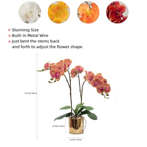 CXGS Artificial Orchid Flower Plant Real Touch Faux Orchids in Ceramic Vase Purple Dapple 19.7'' Fake Phalaenopsis Flower Arrangement Centerpiece Home Indoor Decor - color: Purple Dapple- Golden