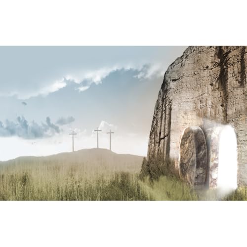 Jesus Christ Cross Backdrop Three Crosses On Mountain Photography Background Sepulcher Lord Pray Christmas Easter Backdrop Jesus Crucifixion Religious Belief Church Event Easter Background 5x3ft - color: Light Blue, size: 5x3ft