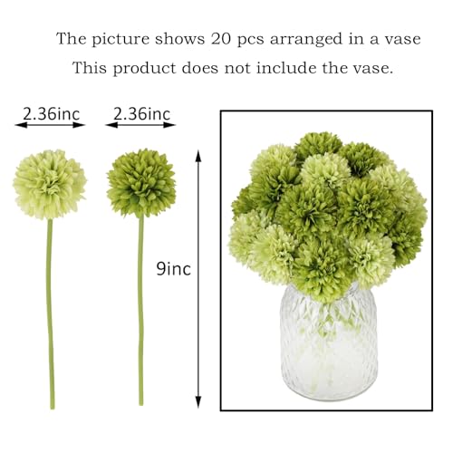 20pcs Artificial Flowers Silk Chrysanthemum Ball Hydrangea Bridal Wedding Bouquet for Home Garden Party Decor (Dark Green Light Green) - color: Dark Green Light Green，20pcs