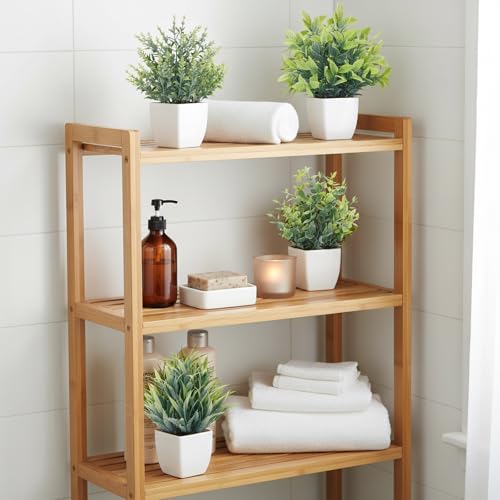 CEWOR Fake Plants 4 Packs Small Artificial Plants Mini White Potted Greenery Bathroom Accessories Decorations for Desk Bathroom Office Home Room Kitchen Table Decor Indoor - color: Grey