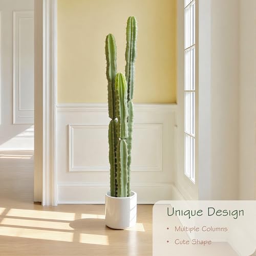 bellacat UV Resistant 5ft Large Artificial Cactus with Black Pot, 60in Realistic Faux Plants Indoor, Lifelike Fake Cactus Plant for Indoor and Outdoor Home Office Store Porch Patio Garden Decor - color: Black Basic Pot, size: 5ft
