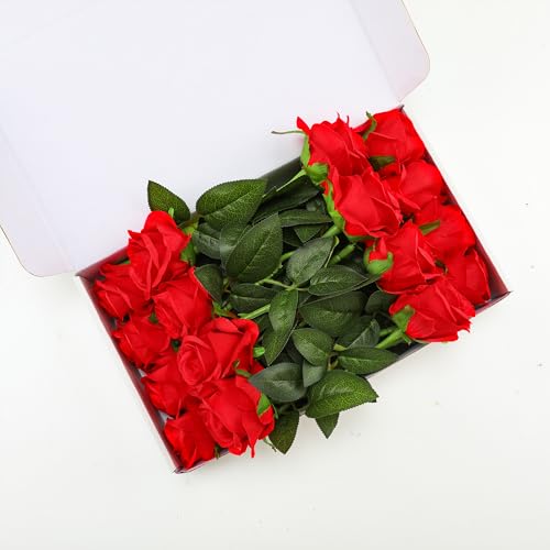Red Fake Roses Artificial Flowers - 16 Pcs Fake Artificial Roses Silk Flowers with Stems for Home Wedding Hotel Office Centerpiece Decor - color: Red, size: 16 Pcs