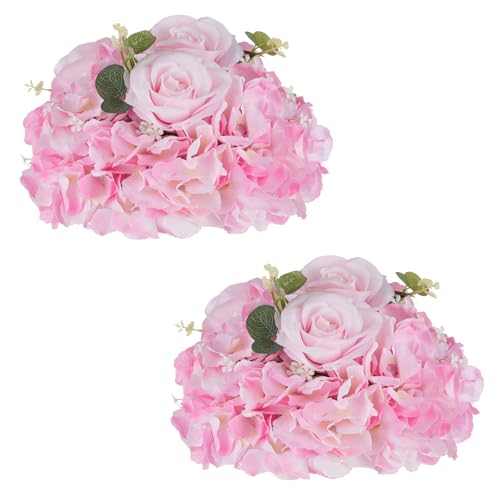 NUPTIO Flower Balls Flowers for Centerpieces: 2 Pcs 11.8 inch Diam Pink Artificial Rose Fake Flower Ball Arrangement Bouquet Wedding Centerpieces for Tables Wedding Centerpiece Decorations - color: Pink, size: 11.8" Diam - 2 PCS