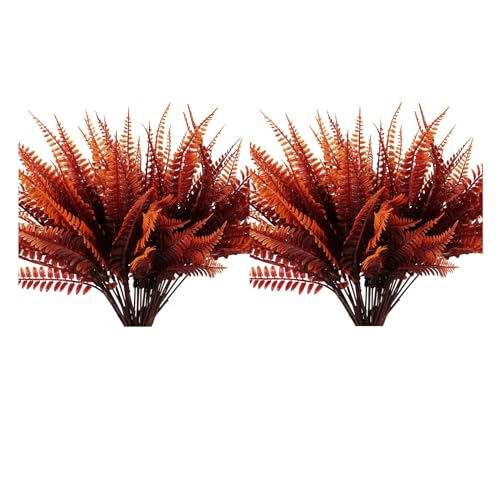 UV Resistant Lifelike Artificial Boston Fern - 2024 New Faux Boston Ferns Outdoor Planter Large, Realistic Fake Feen Hanging Silk Fern Stems Indoor Basket Plant Urn Fillers Front Porch (2, Red) - color: Red