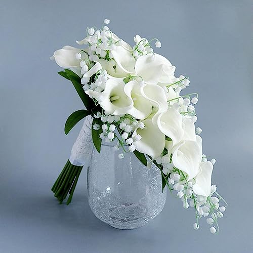 Wedding Bouquet for Bride, White Calla Lily Water Drop Waterfall Romantic Wedding Artificial Flowers Bouquets Cascading Bridal Bouquets for Wedding Ceremony and Anniversary Home Decor, A - color: White Calla Lily Bouquet a