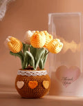 Thank You Gifts for Teachers Crochet Tulips Flower Pot - Handmade Large Crochet Flowers for Women, Graduation End of Year Appreciation Gifts, Positive Tulip Flower Gift for Boss Manager, Yellow - color: Yellow