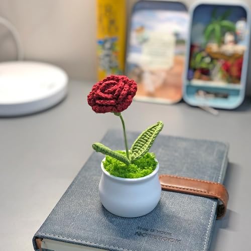 Joekaran Crochet Flowers Cute Rose Gifts for Girlfriend, Boyfriend Valentines Birthday Gifts for him her, Wedding, Anniversary, Christmas Romantic Couples I Love You Gift from Husband(Burgundy Rose) - color: Burgundy Rose