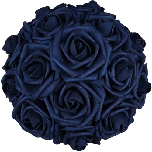 50pcs Artificial Flower，Real Touch Artificial Foam Roses Decoration DIY for Wedding Bridesmaid Bridal Bouquet Centerpieces Party(50, Navy Blue) - color: Navy Blue