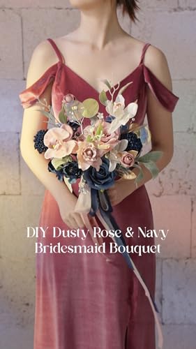 Ling's moment Fake Flowers Box, Faux Artificial Greenery Stems Foam Roses Silk Orchid Ranunculus Fabic Flower for Centerpieces Bouquet Wedding Vase Decorations, Dusty Rose & Navy, Grand Combo - color: Pk-dusty Rose & Navy, size: Grand
