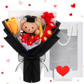 Graduation Crochet Flower Bouquet Set Includes Bear Knitted Tulips Forget-me-nots Lily of the Valley Greeting Card Gift Bag 2026 Black Flower Bouquet Graduation Gift - color: Black, style: Knitted Bear and Tulip