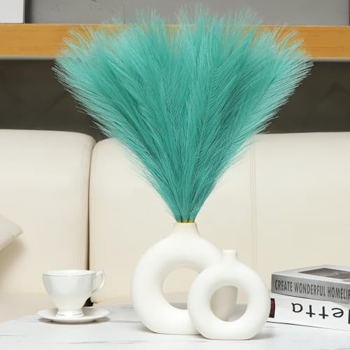 Ureymx Faux Pampas Grass Decor 17.7 Inch 6pcs, Artificial Pompas Grass Bulk Artificial Dried Flower Small Vase Filler for Boho Home Wedding Decoration (Lake Green) - color: Lake Green, size: 17 Inch 6 Pcs