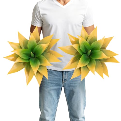 2 Pack 16 Inch Artificial Agave Plant - Large Faux Succulent Steams for Indoor Outdoor Decorating, UV Resistant Realistic Tropical Greenery for Garden Front Porch Aesthetic Decor - 18 Leaves, Yellow - color: Yellow, size: 16"- 2pcs