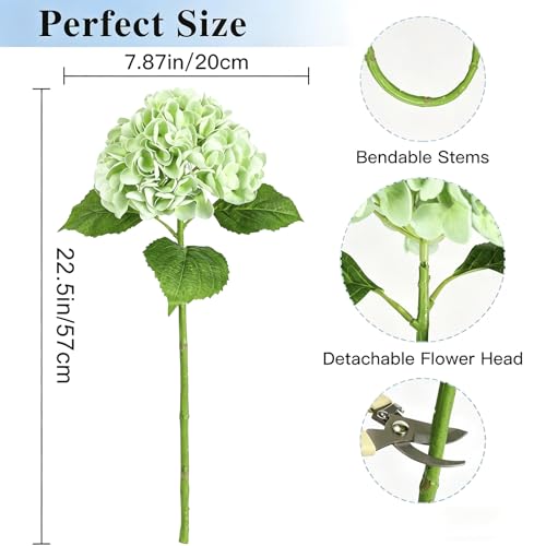 Nubry 22.5In Green Hydrangea Artificial Flowers, 4Pcs Latex Faux Real Touch Large Hydrangea Flowers with Long Stems & Leaves for Home Office Decor Wedding Party Arrangements(Light Green) - color: Light Green, size: 4 Pcs