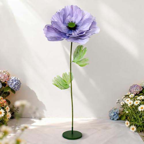 Standing Corn Poppy, Giant 5.58ft Life-Size Faux Blooms with Flexible Stem Metal Base Oversized Wedding Arch Decor,Garden Window Display(Purple,1) - color: Purple