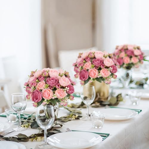 Artificial Peonies Silk Flowers, Pink Faux Peony Bouquet 4 Bundles Florals Arrangements Decor for Farmhouse Home Boho Wedding Table Centerpiece, Fake Plastic Flower Bulk for Vase Decoration (Mix Pink) - color: New Mix Pink, size: 4PCS