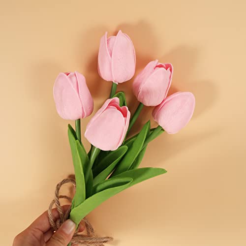 30pcs Real Touch Tulips PU Artificial Flowers, Fake Tulips Flowers for Arrangement Wedding Party Easter Spring Home Dining Room Office Decoration. (Baby Pink, 14" Tall) - color: Baby Pink