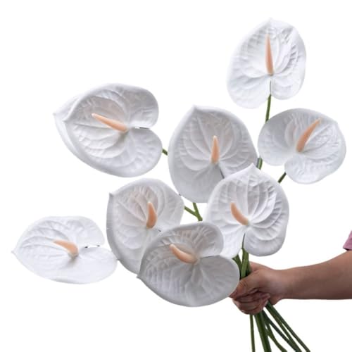 Corkwaw 8 Pcs 23-5/8 inch Artificial Anthurium Flowers Real Touch Fake Flower for Table Centerpieces Arrangement and Bridal Wedding Festival Decor Flower Arrangement (White) - color: White