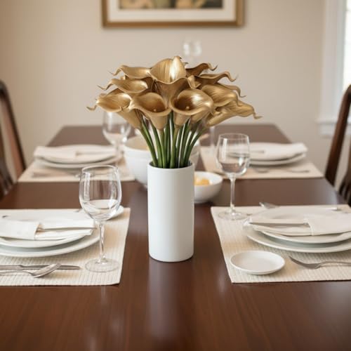 Floral Kingdom 20 Pack 14" Calla Lily Artificial Flowers, Real Touch 18k Gold Colored Faux Flowers for Home Decor, Table Centerpieces, Living Room & Weddings - color: 18k Gold